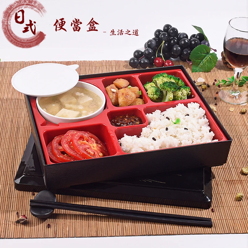 Fiambrera japonesa de alta gama, Paquete de Negocios de grano de madera, bandeja de compartimento engrosado de m&uacute;ltiples rejillas, caja de Sushi, caja de comida de pl&aacute;stico-1
