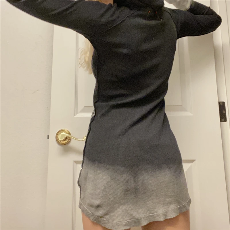 Готическое Ретро гранж платье с капюшоном графическим принтом осеннее