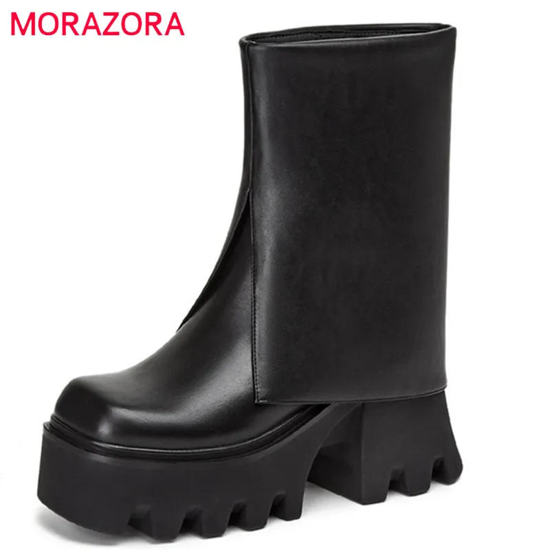 

MORAZORA 2022 Black Gladiator Shoes Women High Heels Platform Shoes Genuine Leather Boots Rome Fashion Ankle Boots Female