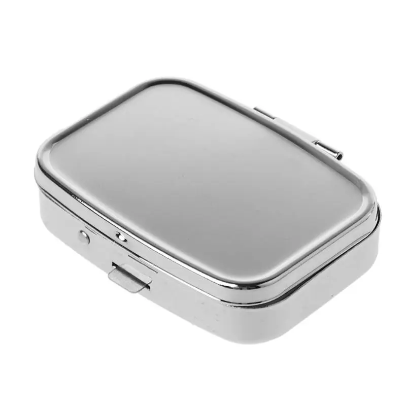 

5.6x4.2cm Rectangle Shape Stainless Steel Mini Pill Case Solid Color Silver Medicine Organizer Holder Tablet Capsule Box