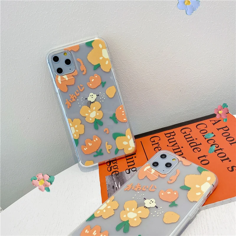Abstract transparent flower case for iPhone 7 8 Plus 11 Pro soft tpu cover xs max xr x clear silicone art phone cases |