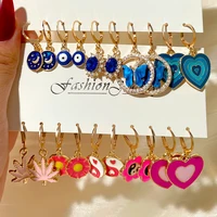 5pairset blue pink star moon heart dangle earrings for women sweet flower butterfly yin yang drop earrings party jewelry gifts