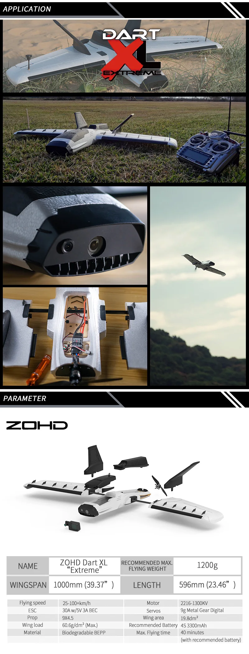 ZOHD Дротика XL Экстрим FPV летающее крыло RC самолет 1000 мм размах крыльев PNP