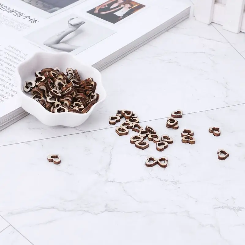 

100pcs Cut Wood Heart Embellishment Wooden Shape Craft Wedding Decor