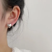 cute silver color love heart pierced buckle earrings for women korean japanese style fashion wedding party jewelry gift