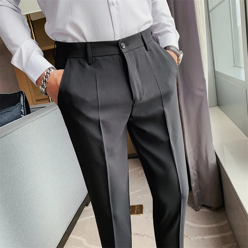 Новинка 2021, деловое платье, мужские брюки, однотонные облегающие брюки до щиколотки, офисные строгие брюки, Повседневная Уличная одежда для ... от AliExpress RU&CIS NEW