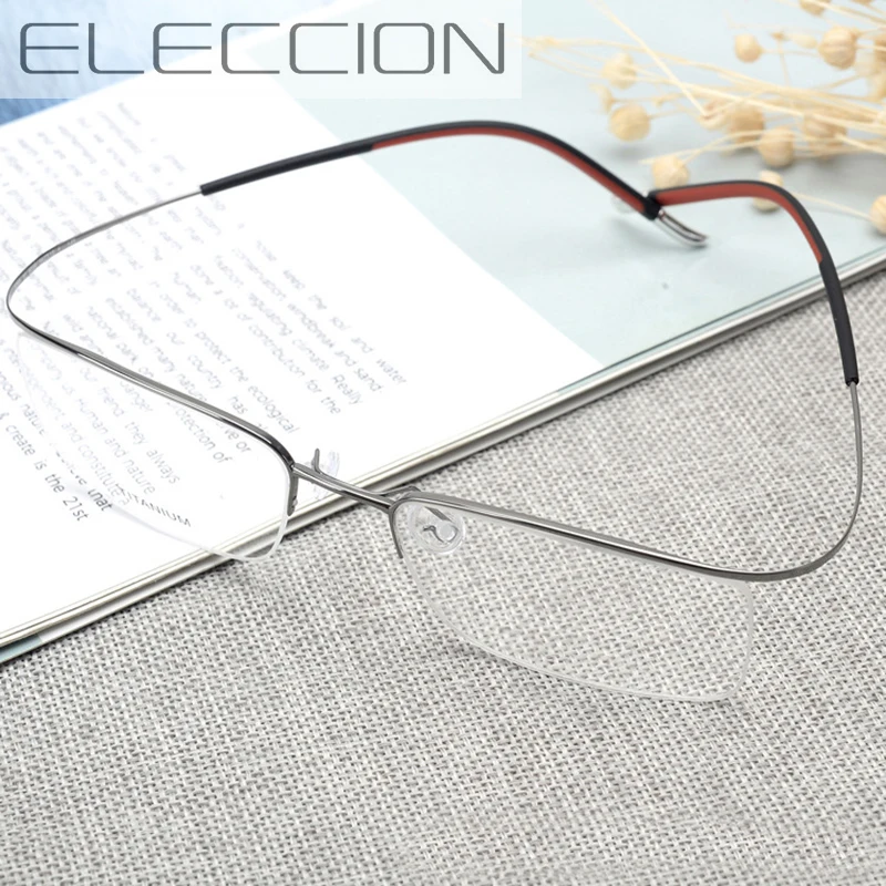 ELECCION Eyebrow Prue Titanium Optical Frame Glasses for Men Women New Fashion Half Rimless Rim Eyeglasses Frames Clear Lens