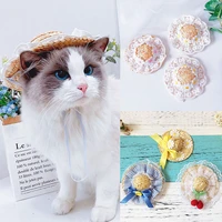 good looking dog lace bow hats sunscreen straw hats linen mixed comfortable pet cap high quality hats sweet pet decorative