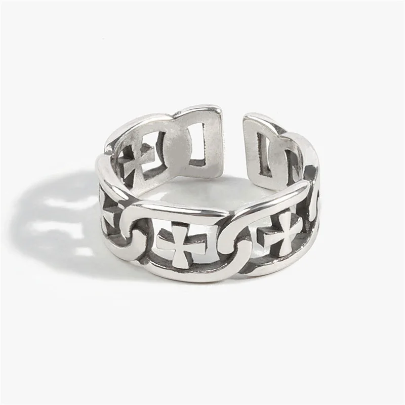 

South Korea vintage classic cross men's rings Trendy Hip Hop Punk Opening Adjustable Couple Rings Jewelry wholesale