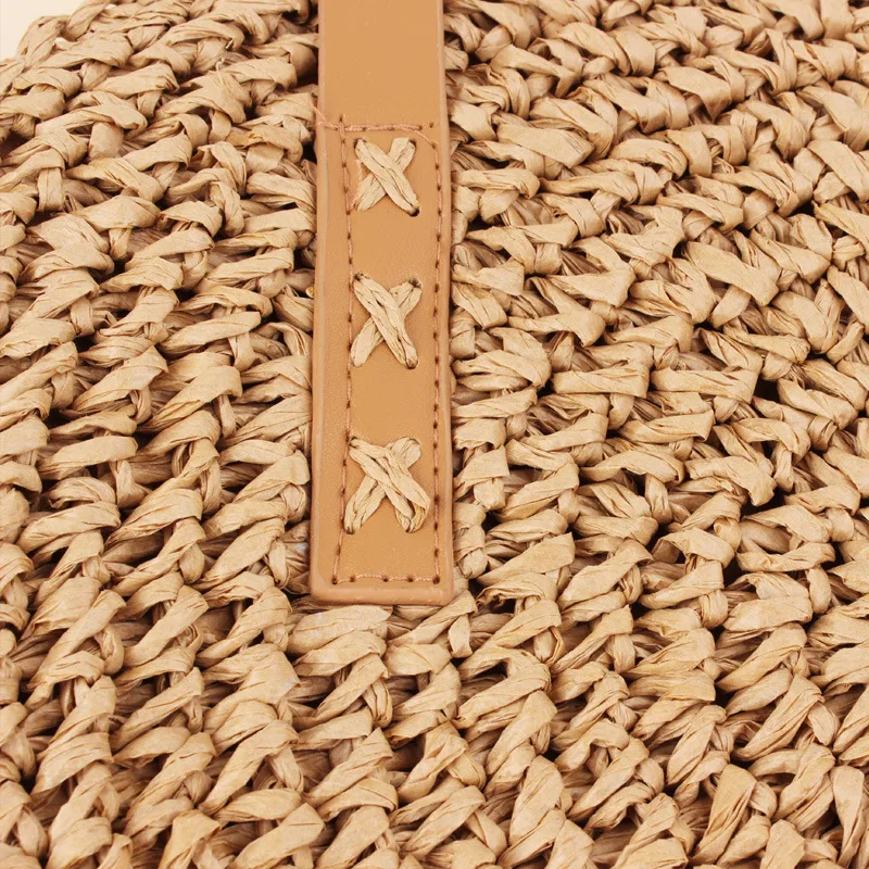 

Round Straw Beach Bag Vintage Handmade Woven Shoulder Bag Raffia circle Rattan bags Bohemian Summer Vacation Casual Bags