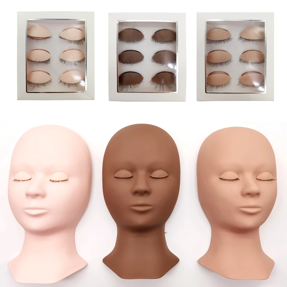 Eyelash Extension Training kit Silicone Mannequin Model Head With Removable Replacement Eyelids Grafted Lashes Training Tools