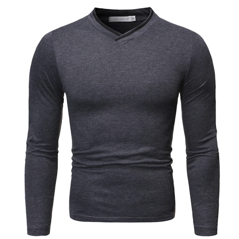 2019 осенняя и зимняя новая мужская Тонкая футболка с v образным вырезом длинными
