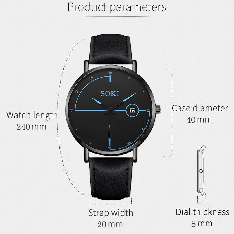 Ультра тонкие деловые кварцевые мужские часы повседневные черные модные 2020 с