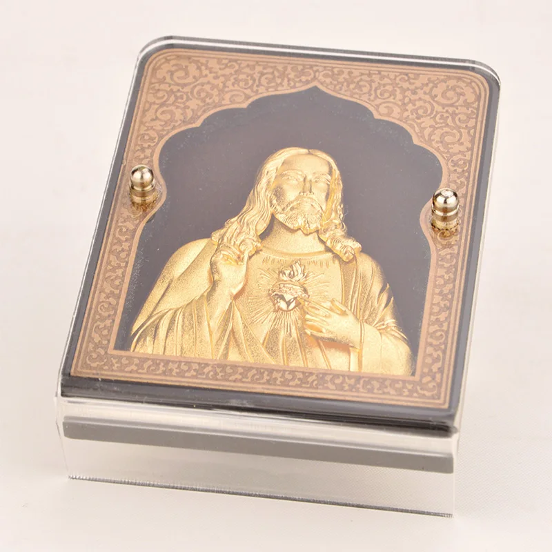 

3D Jesus ornament Gold foil Gift Office Table Crafts Car Ornaments Jesus Mini Framed painting Catholic Souvenirs of Jesus Series