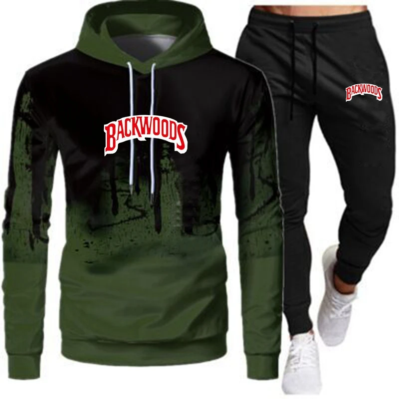 

2 piece sportswear men's hooded sweatshirt + pants pullover hooded sportswear suit casual men's clothes size S-3XL