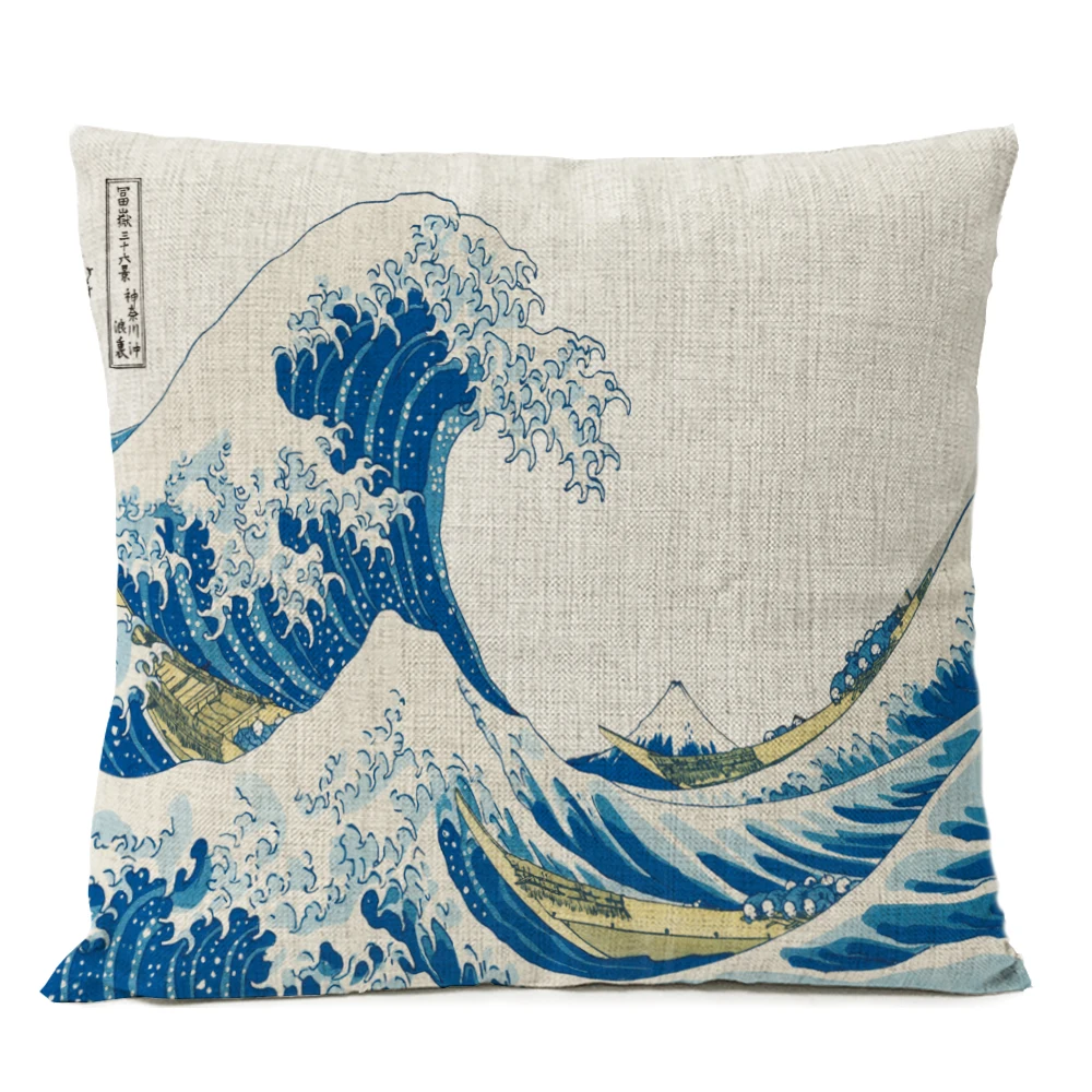 

Декоративная наволочка из хлопка и льна Ukiyo-e Fuji Mountain Cherry Blossom Wave