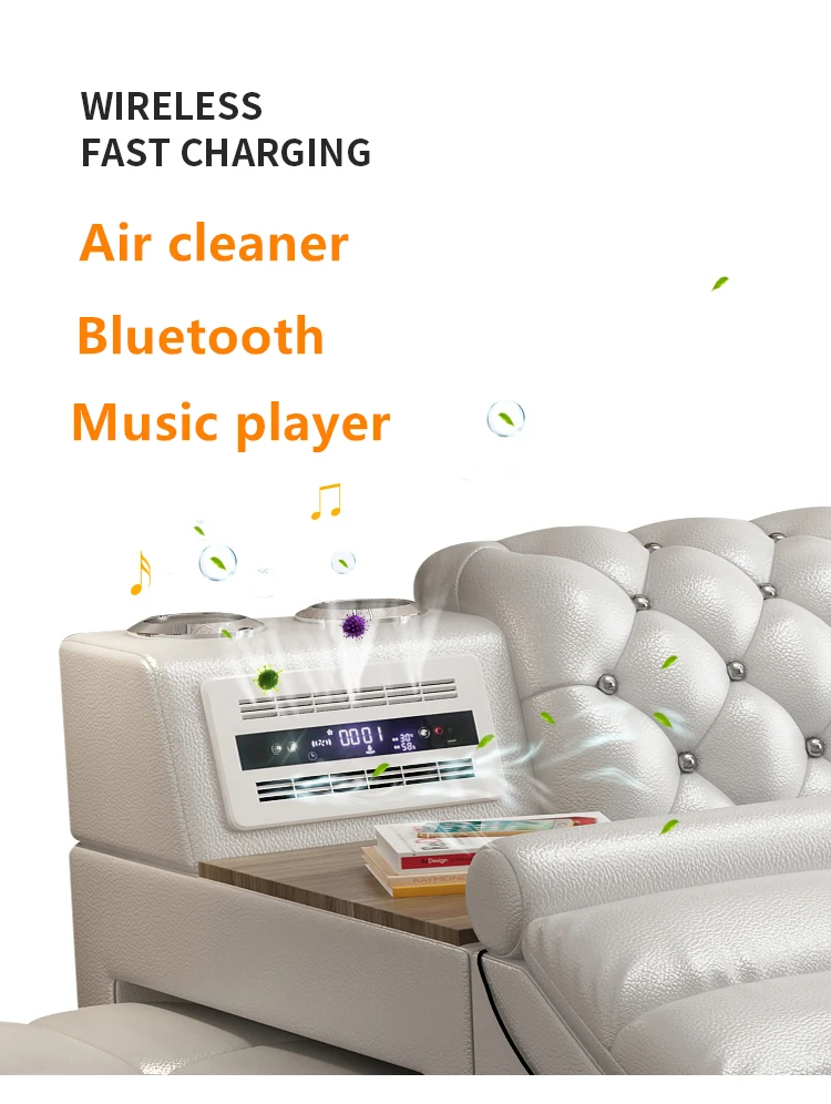 Geunine кожаная кровать мебель из цельного дерева Многофункциональный спальный