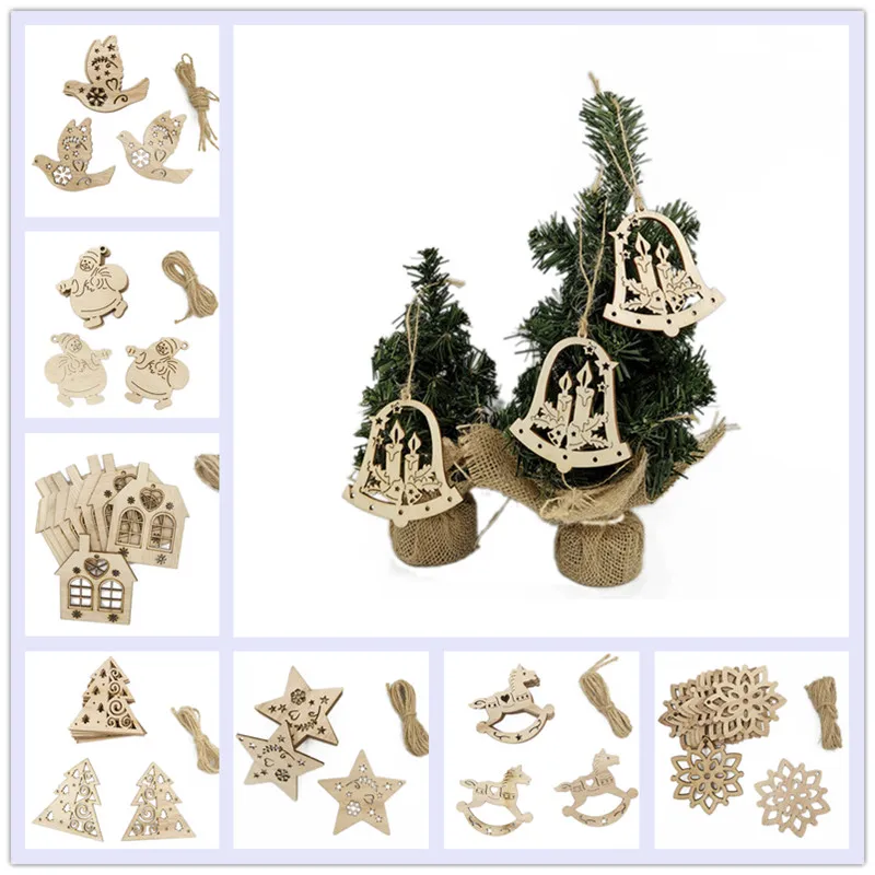 

10 шт., деревянные подвесные украшения для елки