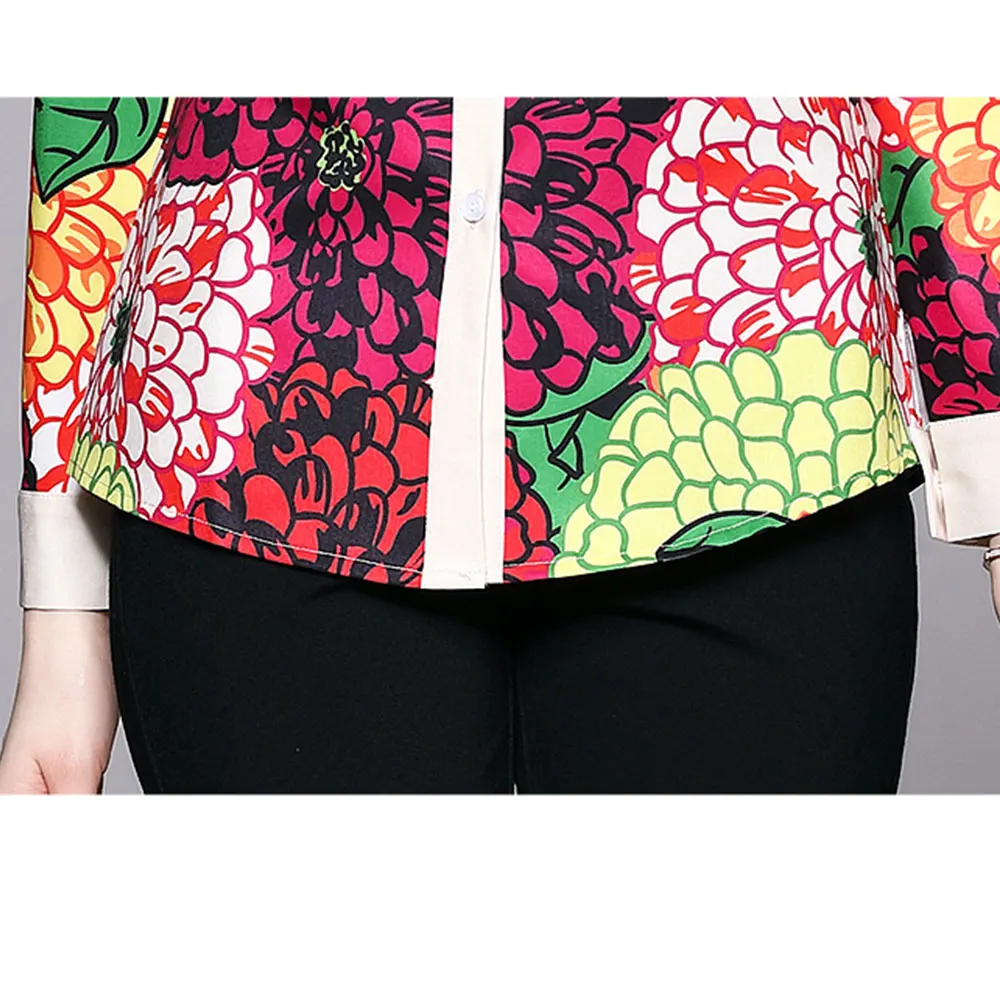 

Merchall 2021 Female Designer Summer Floral Print Blouser Woman Clothes Shirt Collar Long Sleeve Office Ladies Shirt Tops M61773