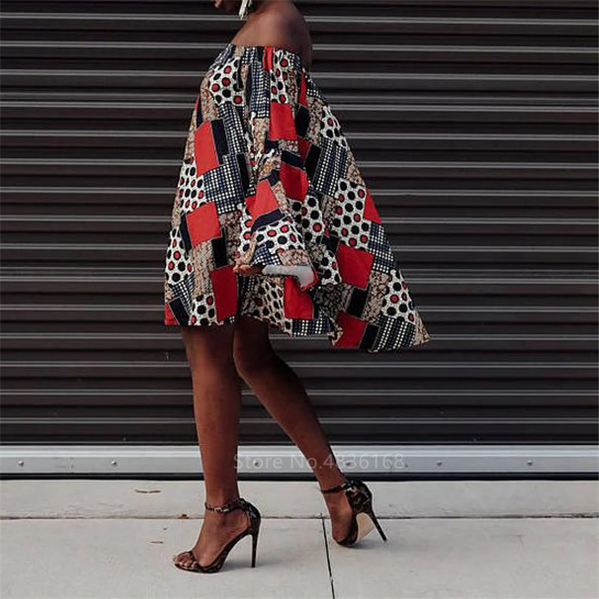 

Fashion African Clothes 2020 Dashiki Print Shoulder of Plus Size Amrican Blouse Sexy Ruffle Sleeve African Dresses for Women