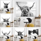 Скандинавские черно-белые постеры на холсте с изображением коровы и крупного рогатого скота