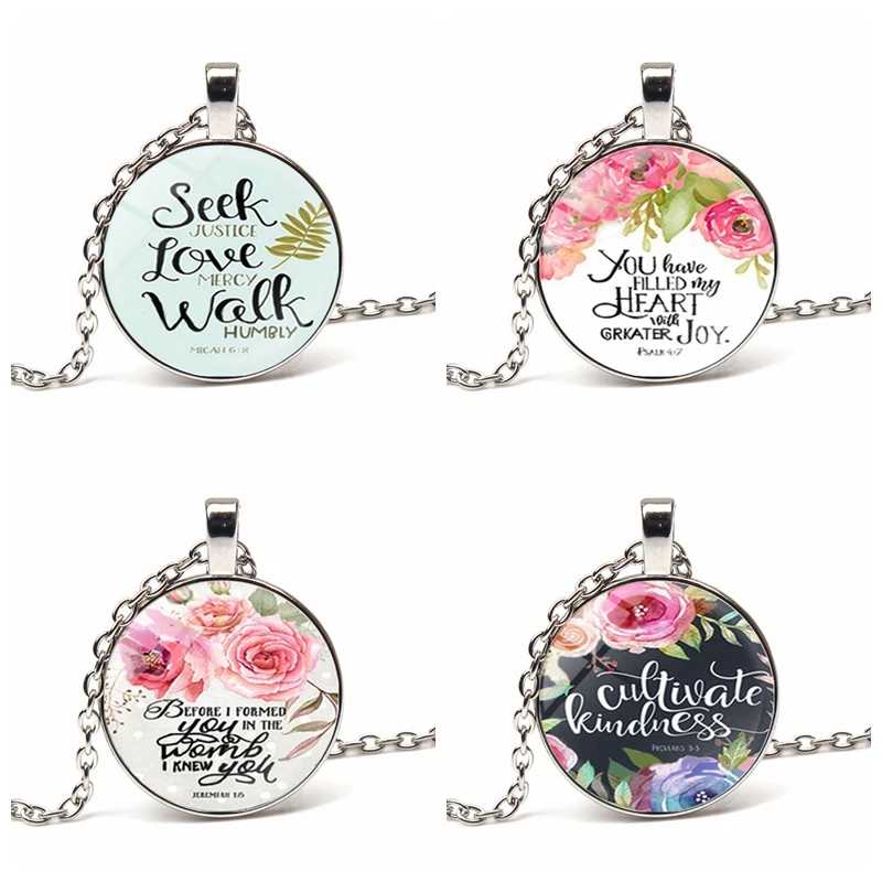 

XKXLHJ Vintage Christian Bible Scripture Necklace Oval 25 * 28mm Glass Bevel Pendant Necklace Men and Women Jewelry Party Gifts
