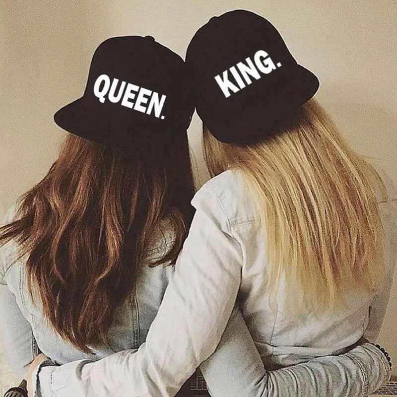 

1PC Fashion Black Casual Sport Lovers Couple Adjustable Cotton King & Queen Print Letter Hip-Hop Baseball Cap Snapback Caps