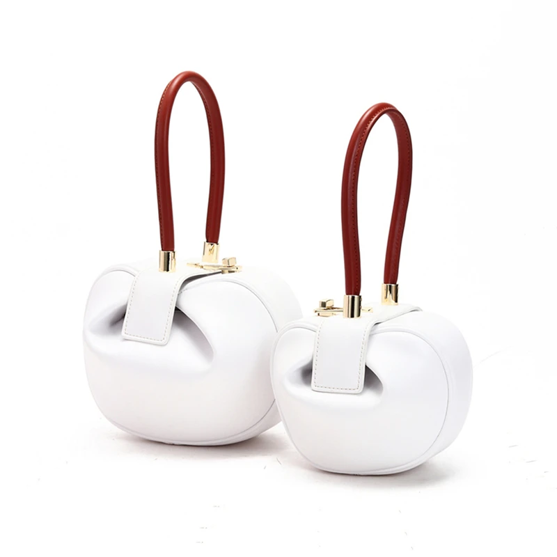 Burminsa Elegant Spherical Cow Genuine Leather Bags Women Small Designer Handbags High Quality Luxury Ladies Tote Bags NEW - Цвет: White