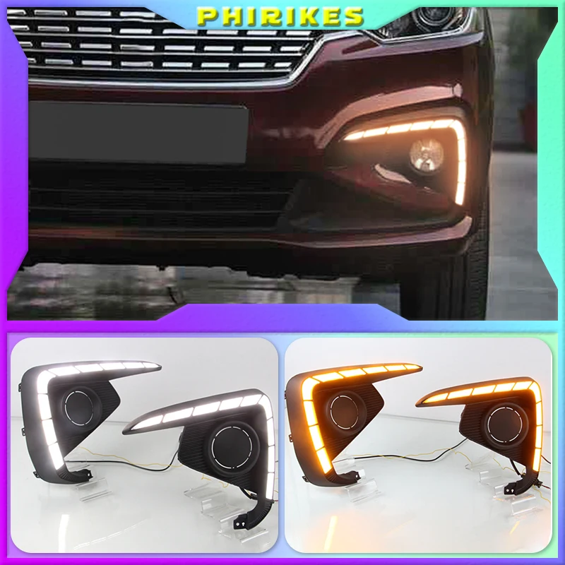 

2PCS LED Daytime Running Light Daylights For Suzuki Ertiga 2018 2019 DRL Fog Lamp Cover Headlamp Yellow turn signal Lamp