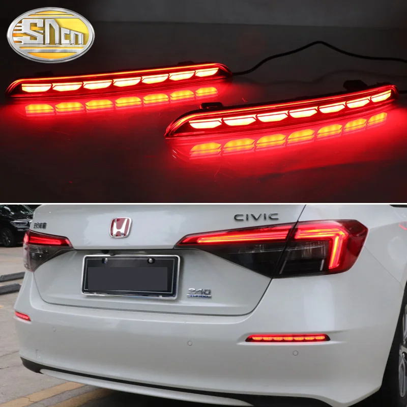 

3-in-1 Functions LED Reflector Rear Fog Lamp Bumper Brake Light Dynamic Turn Signal For Honda Civic Sedan Hatchbact 2021 2022