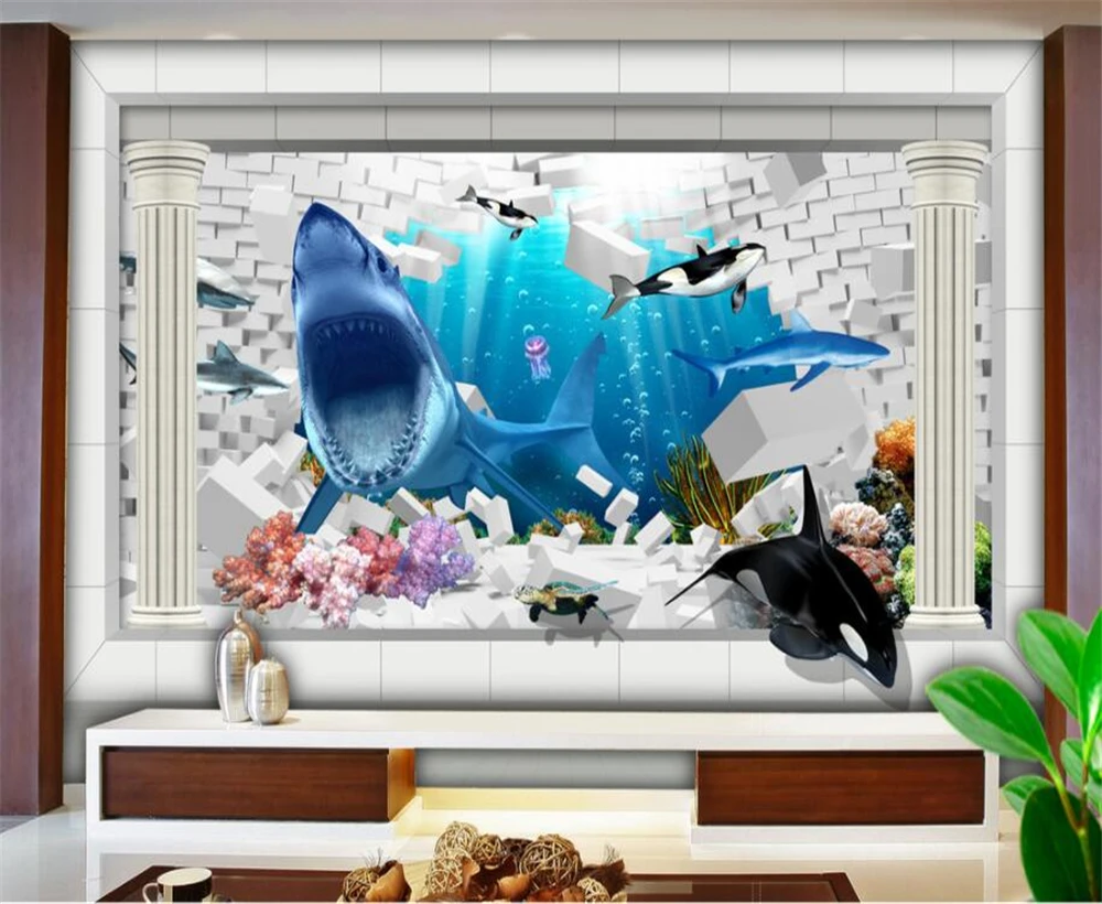 3D стереофонические обои большие размеры чтобы расширить подводный мир Украшение
