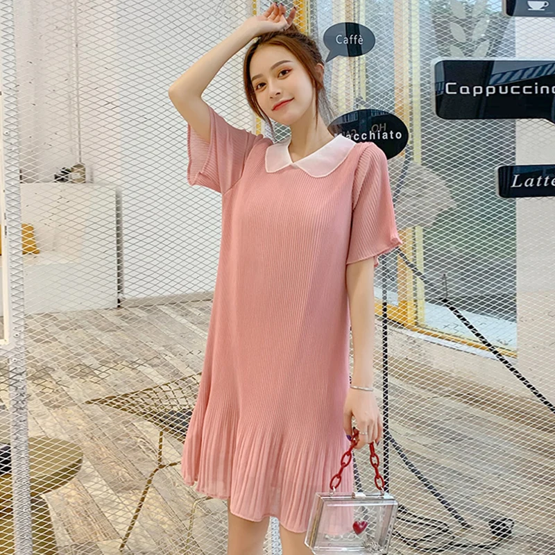 

Chiffon Dress Summer Little Fresh Large Size Loose Mid-Length Slimming Short Sleeve Dress Women's Summer Dress 2021 New