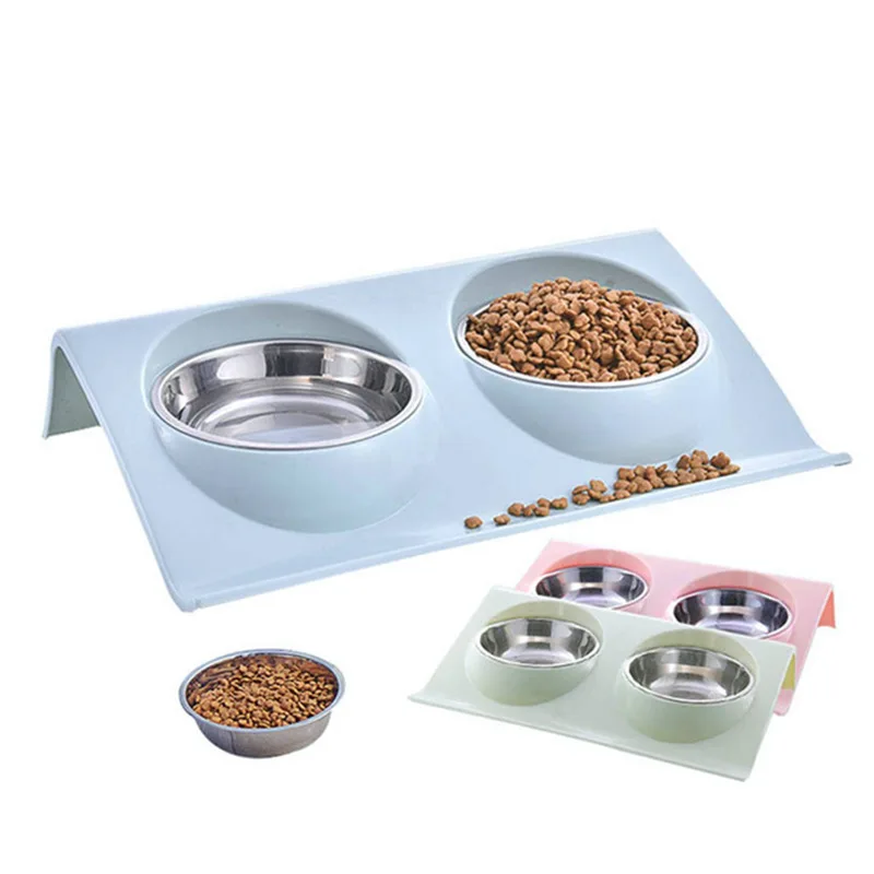 

Double-layer pet bowl, stainless steel dog bowl, food bowl, double bowl, one bowl, multi-purpose three-color