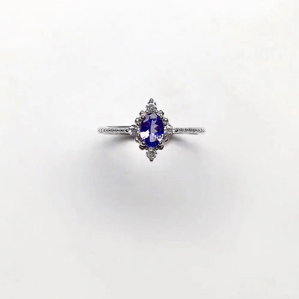 Кольцо из танзанита класса VVS для помолвки 4 мм * 6 обручальное кольцо натурального