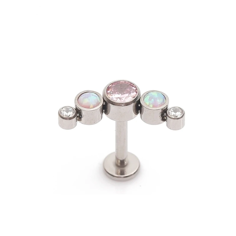 

ASTM F136 Titanium Internally Threaded 5 Stones Body Piercing Jewelry Curved Cluster Labret Tragus Ring