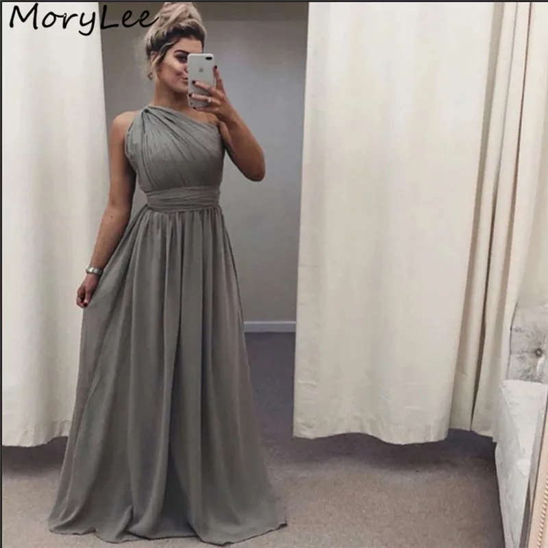 

One Shoulder Evening Dresses Floor Length Scoop A-Line Chiffon Prom Dresses With Zipper Back vestidos de fiesta de noche