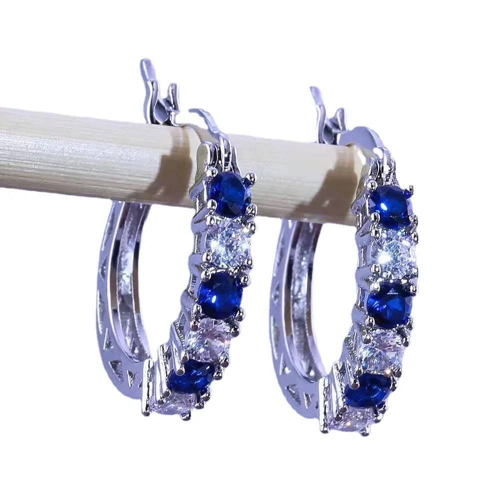 

New Style Silver Plated Inlay CZ Blue Crystal Earring Fashion Women AAA Zircon Exquisite Earring Charm Women Cocktail Jewelry