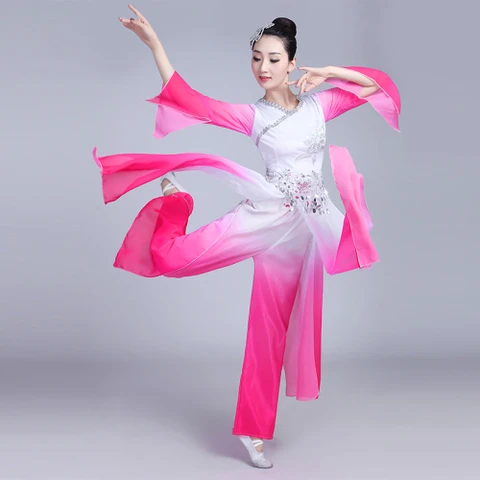 Новый костюм для классических танцев, Женский костюм для современных танцев в китайском стиле, элегантный танцевальный костюм с зонтиком и водяным рукавом для взрослых и женщин