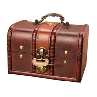 c5ad antique vintage wooden treasure chest box decorative wood jewelry storage box with metal lock for pirate jewelry