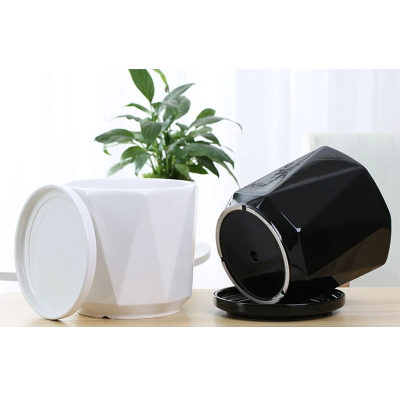 

Jusen Diamond Garden Pots Pot Trays Large Extra Large Medium Planter For Flowers Pot Ceramic White Black Garden Supplies