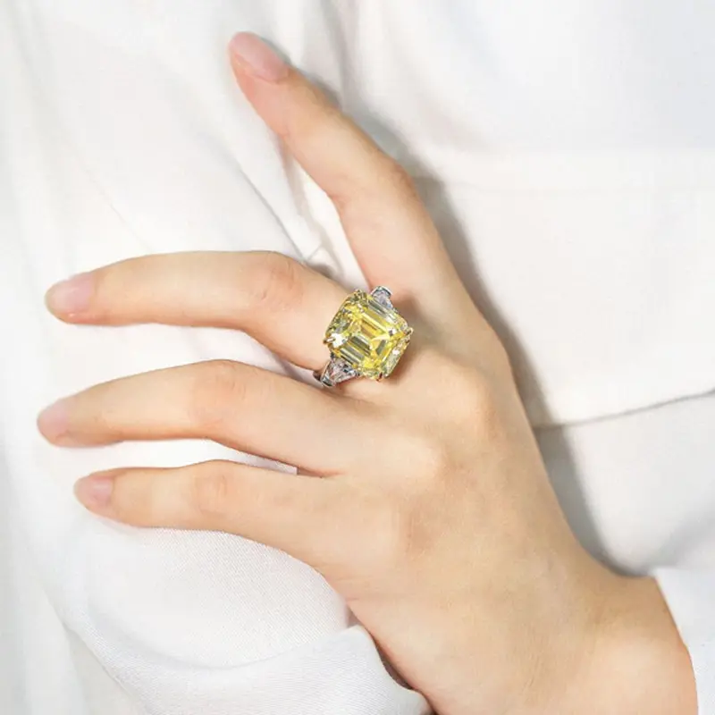 

Jazaz Fine 100% 925 Sterling Silver Yellow Square High Carbon Diamond Rings For Women Sparkling Wedding Party Wholesale B01346