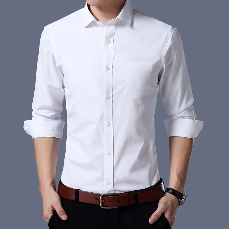 Мужская однотонная деловая приталенная рубашка Классическая Повседневная с
