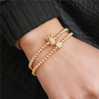 2020 new fashion 2pcssets crown cube charm men couple bracelet sets trendy 4mm copper bead braiding bracelet women jewelry gift