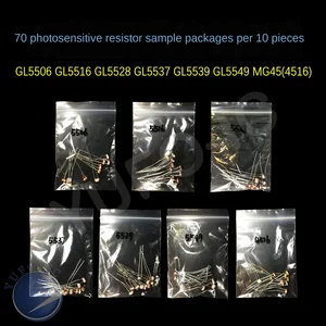 7 значений * 10 шт = 70 шт фоторезистор набор GL5506 GL5516 GL5528 GL5537GL5539 GL5549 MG454516 Фоточувствительный образец сопротивления