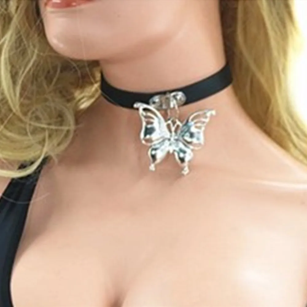 

Sexy Leather Punk Butterfly Pendant Dance Collar Necklace for Women Nightclub Metal Big Butterfly Clavicle Chain Choker Necklace