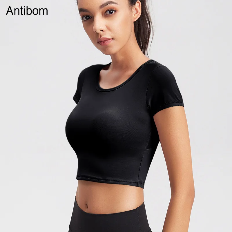 

Antibom Crop Top Short-Sleeve Yoga Shirt Female Running Fitness Active Wear Mesh Breathable Workout Sports T-Shirts Clothing New