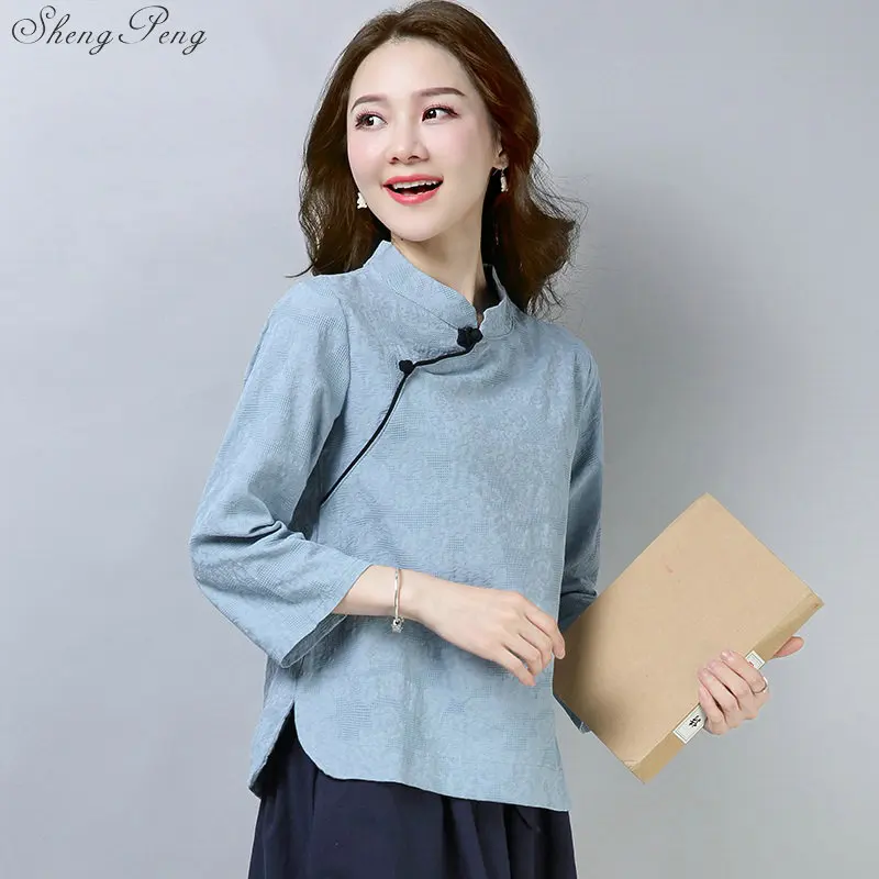 Рубашка в китайском стиле, традиционная китайская одежда для женщин, винтажный удлиненный льняной Топ hanfu V1838, 2020 Рубашка в китайском стиле, традиционная китайская одежда для женщин, винтажный удлиненный льняной Топ hanfu V1838, 2020