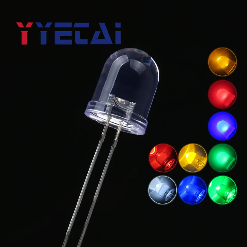 

NEW 10MM F10 round head LED light emitting diode white hair white red emerald green yellow blue highlight long pin