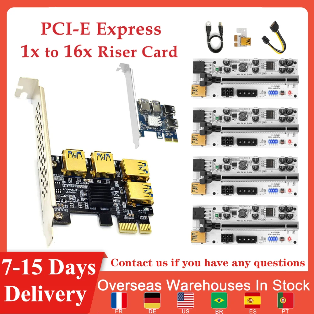 

1-4pcs PCI-E Express 1x to 16x Riser 009S/VER010 Card Adapter PCIE 1 to 4 Slot PCIe Port Multiplier Card for BTC Bitcoin Miner