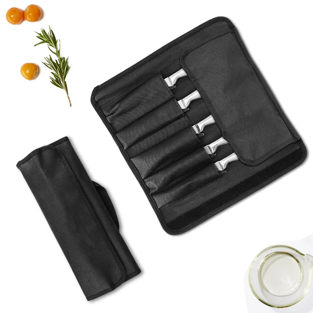 

5-Pocket Kitchen Knives Roll Bag Chef Knife Bag-Roller Oxford Canvas Cloth Knives Case Cutlery Holder Organizer Portable Pouch